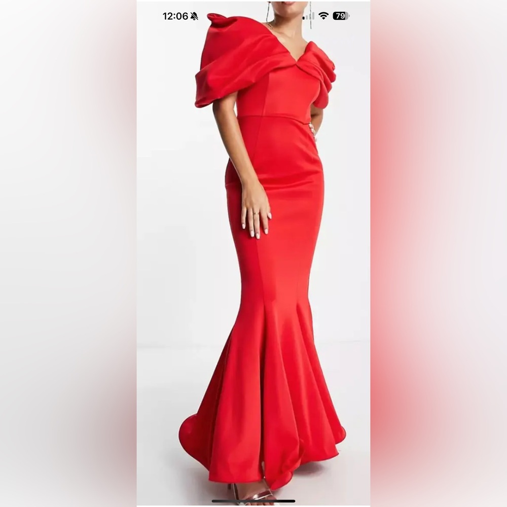 ASOS Design Women's Extreme Drape Sleeve Wide Hem Maxi Dress in Red 6
